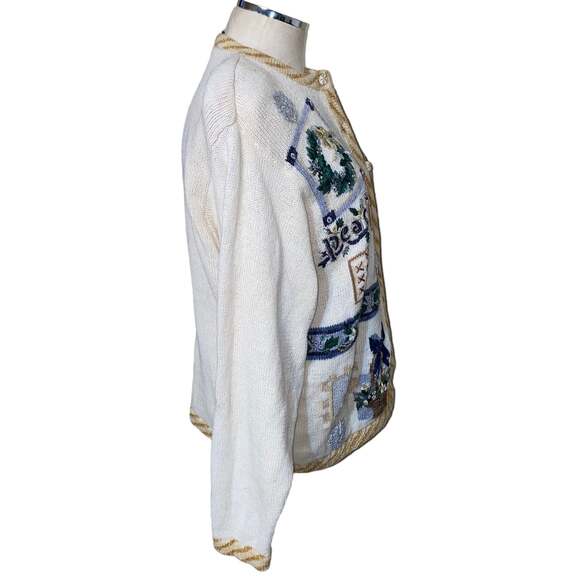 Cascade Blues Vintage Button Front Ugly Christmas Sweater w/fabric buttons SZ L - Picture 3 of 7